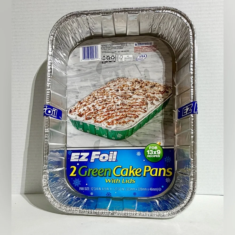 EZ Foil Reynolds Green Cake Pan Lid 13x9x2” 2 Pk Snowflake Holiday Limited NEW